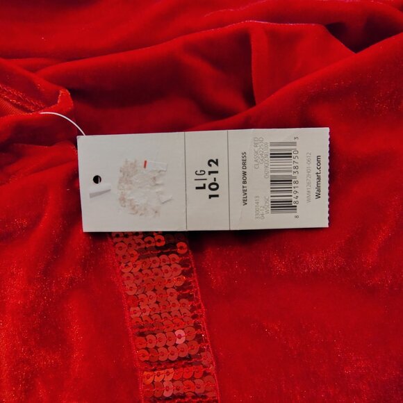 George brand Short sleeve red velour dress with sequined belt (size L 10-12) - Picture 10 of 10